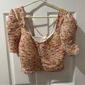 Astr Floral Pintuck Pleated Crop Top Size M